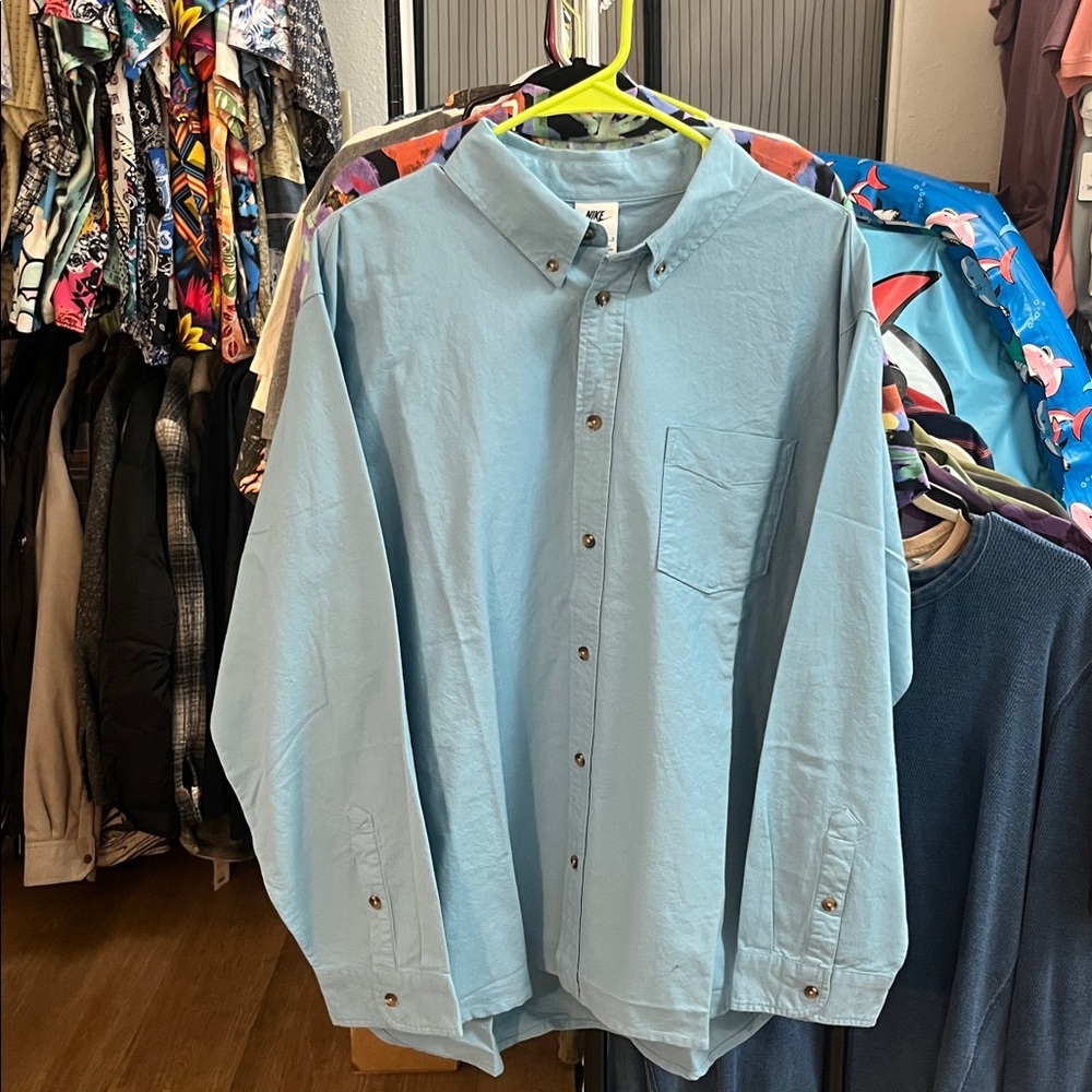 Nike Life Men's Oversized Sky Blue Button-Down Shirt